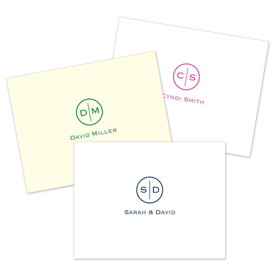 Circle Initials Folded Note Cards - Raised Ink